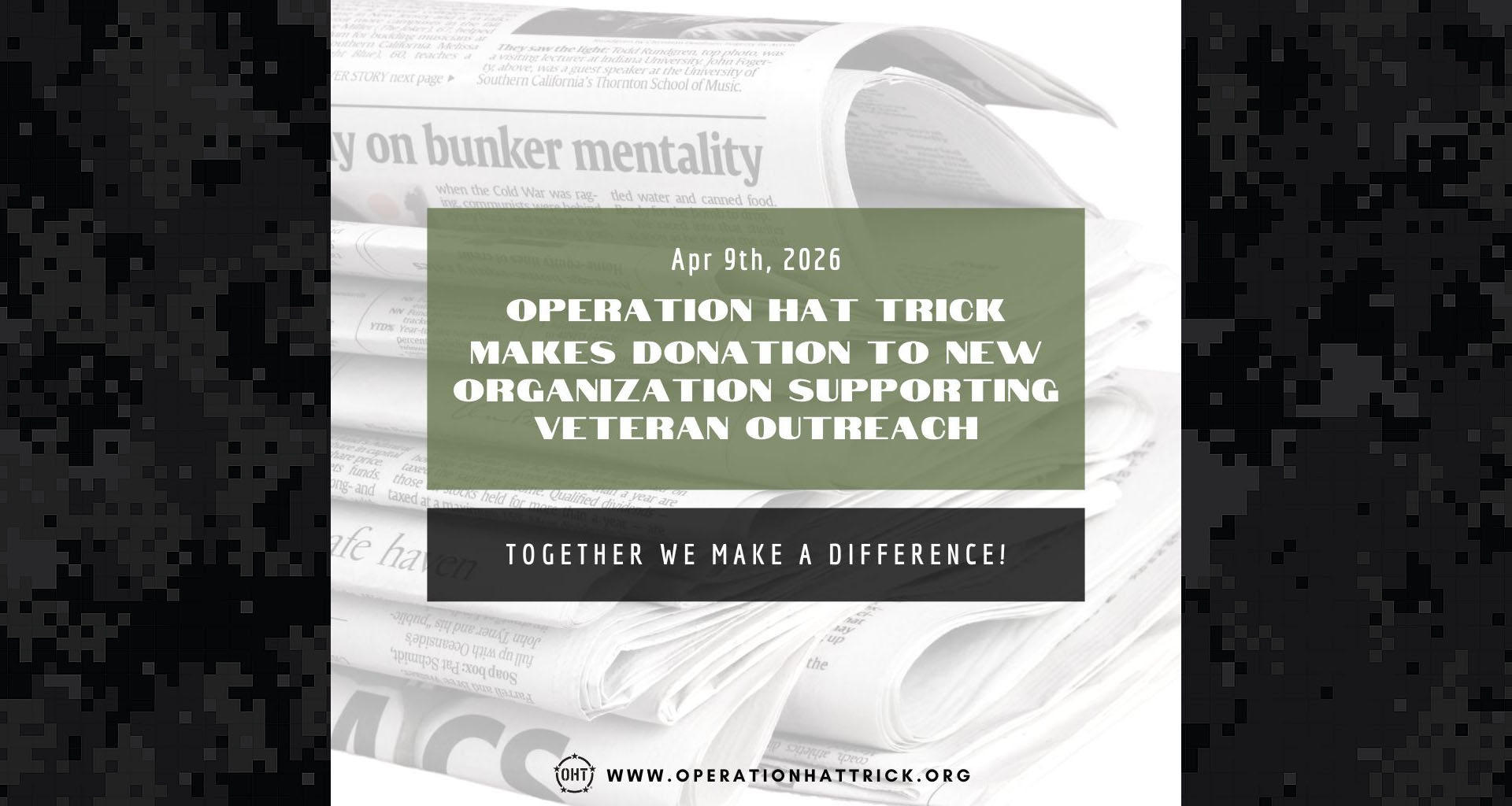 Operation Hat Trick Makes Donations to New Organization Supporting Veteran Outreach
